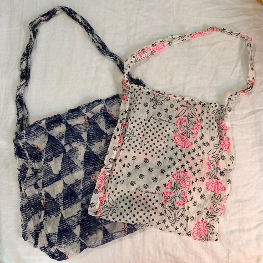 Free People Blue and Pink Patterned Tote Bags